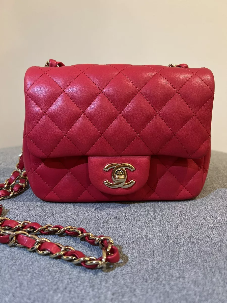 Authentic chanel mini Square Flap Bag Red Color