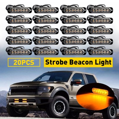 6-LED Amber Grill Side Marker  Strobe Light Bar Kit Car Truck 10 Pairs
