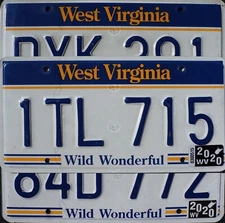 WEST VIRGINIA LICENSE PLATES - Wild Wonderful License Plate Tags Random #