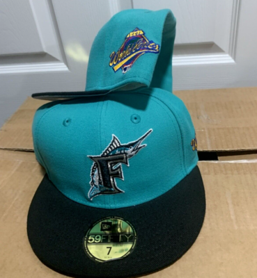 New Era 59Fifty FLORIDA MARLINS Fitted Hat CAP TEAL BLACK UV SZ 7