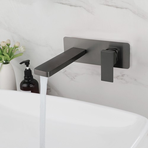 Bathroom Sink Gun Metal Wall Mounted Faucet Single Handle Brass Mixer Sink Taps - Picture 6 of 8
