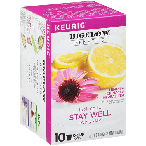 Bigelow Benefits Stay Well Lemon Echinacea Keurig K-Cups Pods Herbal Tea, Caffei