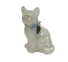 Fenton Opalescent Cat with blue ribbon 1989