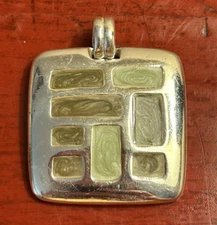 Kenneth Cole Signed Slide Pendant Silver Tone Modernist Inlaid Earth Tone Colors