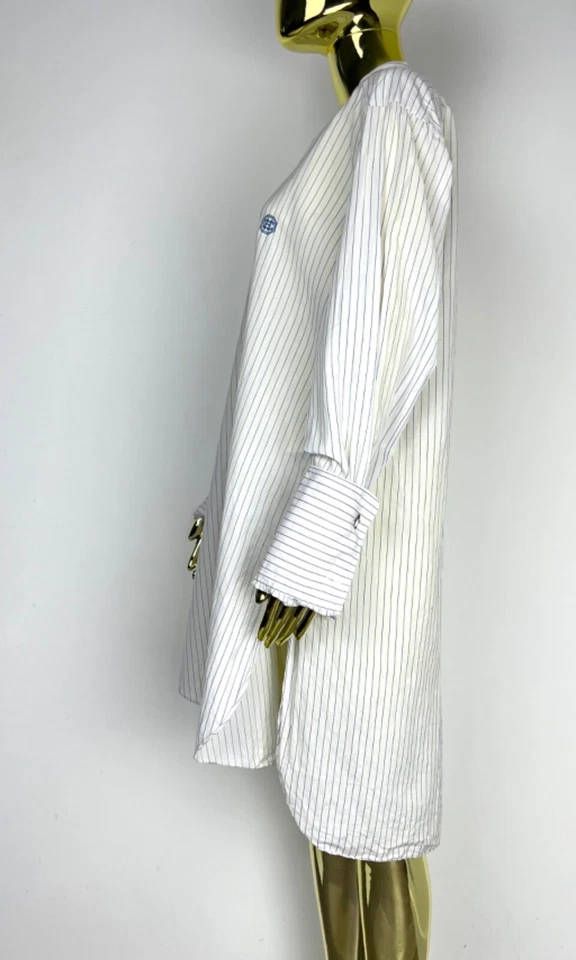 Vestido camisa listrado Jacques Doucet 1900-1930 extremamente raro punho francês - Imagem 3 de 4