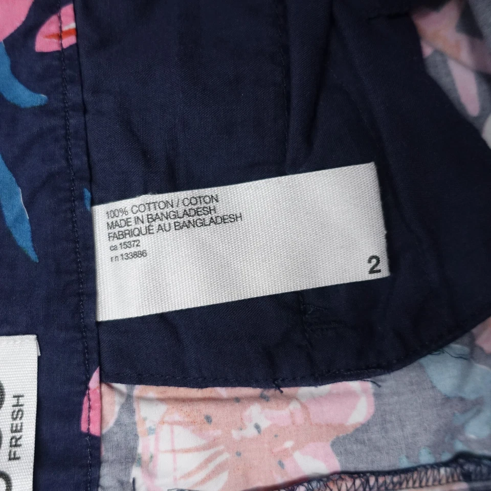 Joe Fresh Chino 短裤女式 2 码海军蓝花卉斜杠口袋 100% 棉 — 第 3/4 张图片