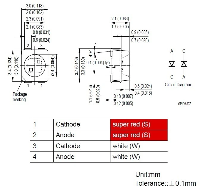3528RW 100pcs SMD LED 3528 Bi-Color Red / White  LEDs  Everest  NEW - Image 2 of 2