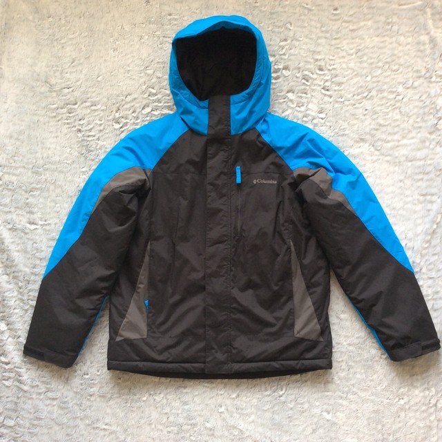 Columbia Boys Youth Jacket Size 18/20 Black Blue Insulated Hoodie