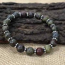 Natural Dragon Bloodstone Gemstone Round Beaded Chakra Stretchable Bracelet 7.5"