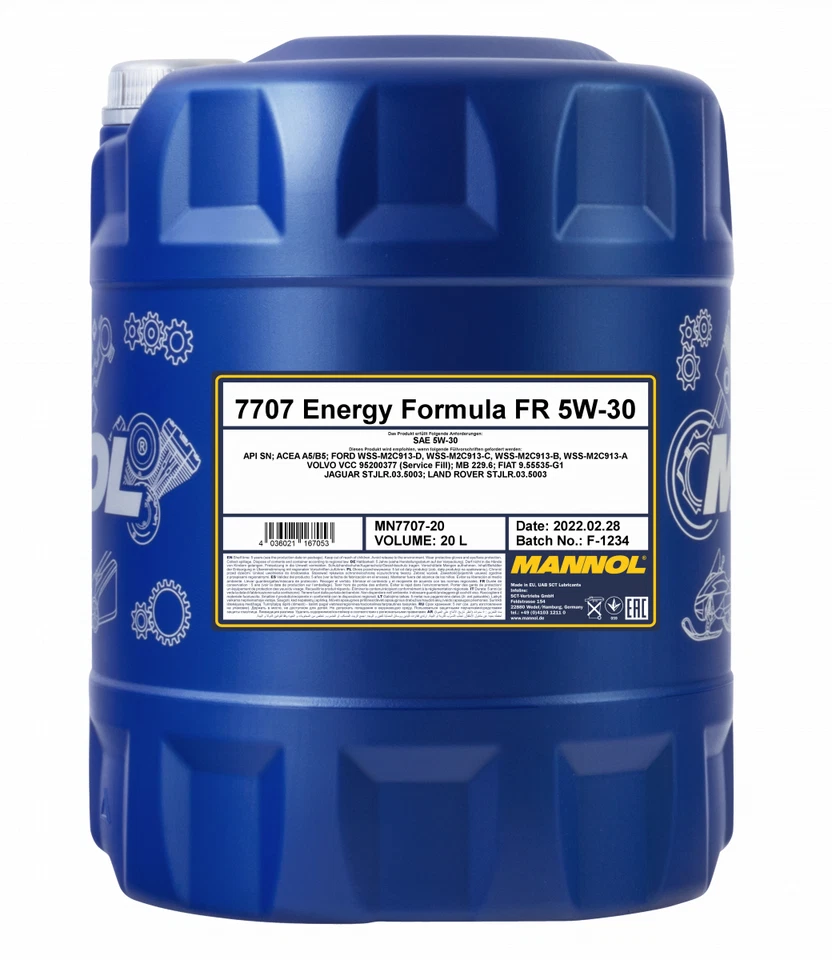 MANNOL 20L FORD 5w30 Fully Synthetic Engine Oil SL/CF ACEA A5/B5 WSS-M2C913-D