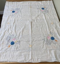 handmade Embroidered Floral table Cloth Size 47x46 White F10