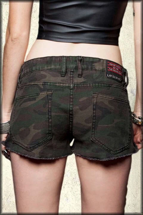 Pantalones Cortos Vaqueros Lip Service Militar Para Mujer Corte en Roca Verde Camuflaje NUEVOS L-XXL Foto 3 de 4