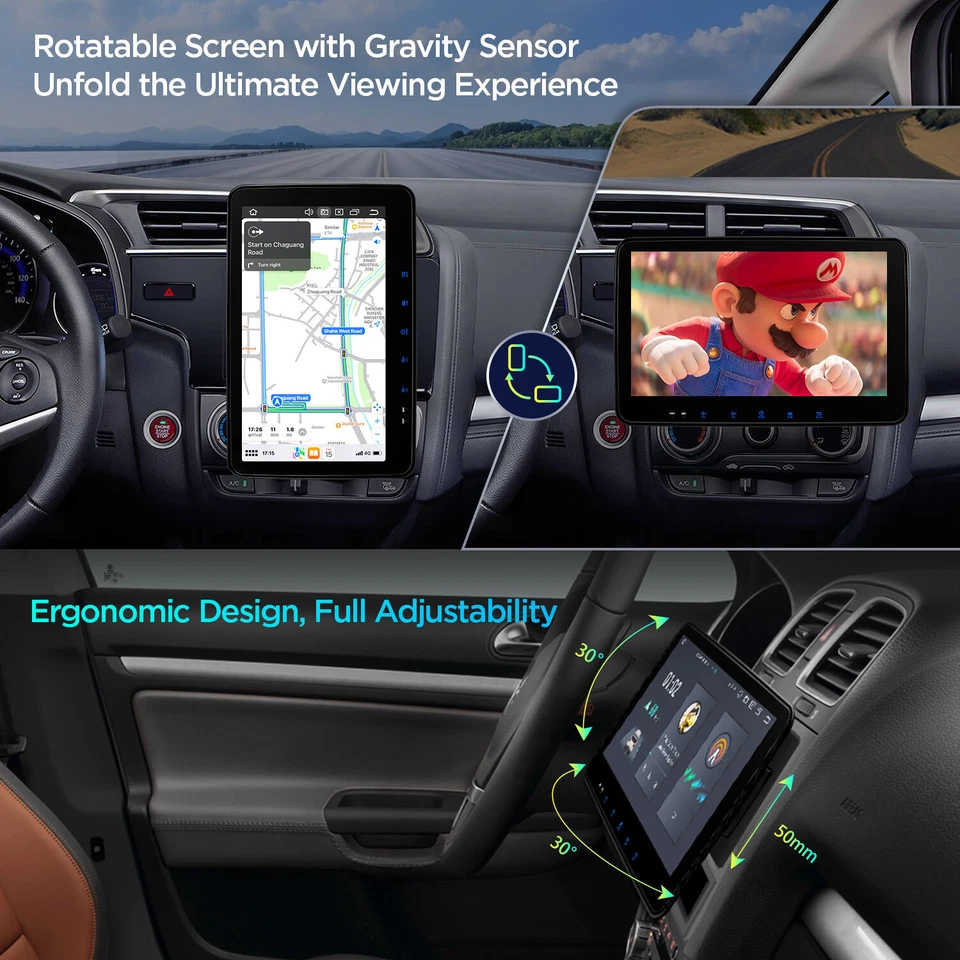 10.1" Rotatable Double Din Car Stereo GPS Radio Android 13 8Core 4+64GB Car Play - Image 4 of 4