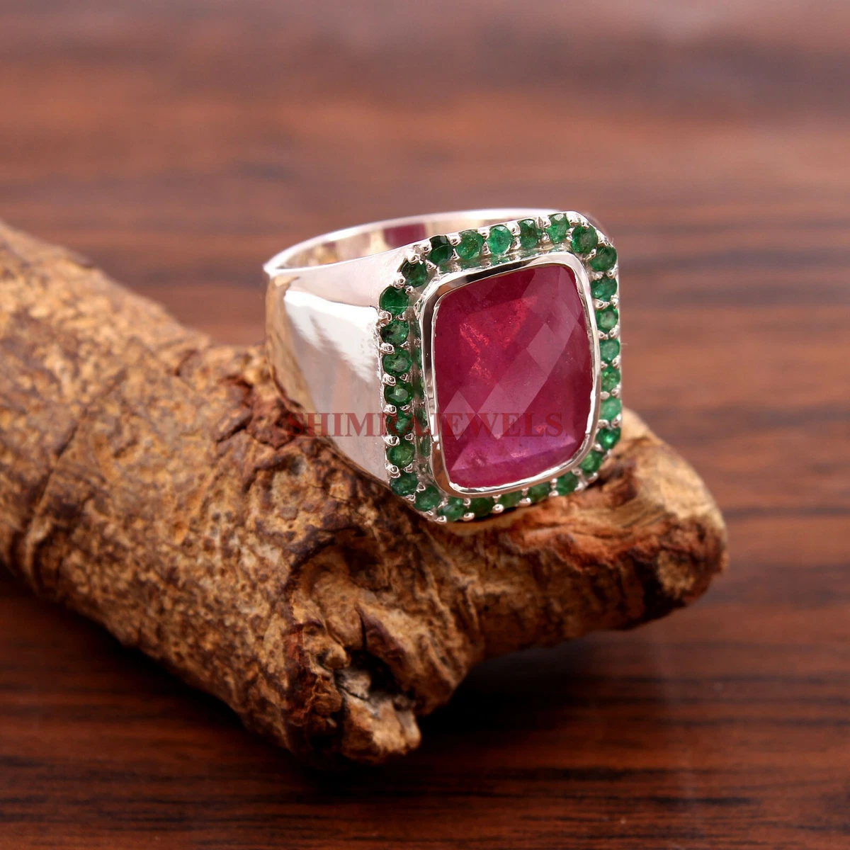 Natural Ruby Green Onyx Gemstone with 925 Sterling Silver Ring for Men s 257