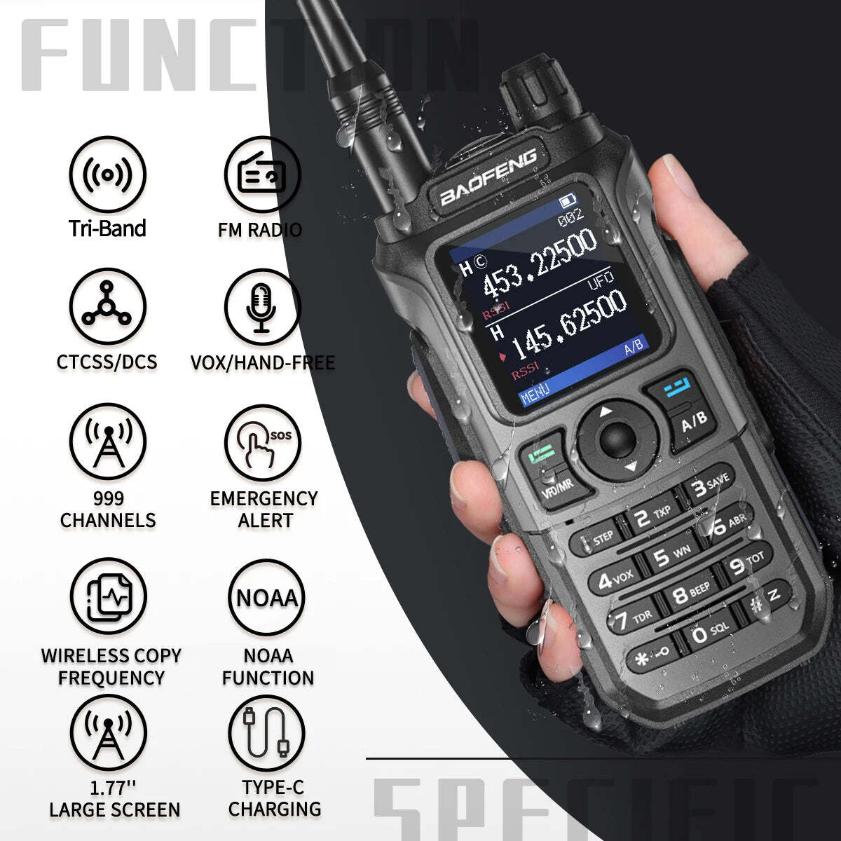 Baofeng UV-21 Pro V2 Long Range Tri Band Waterproof Type-C Two Way