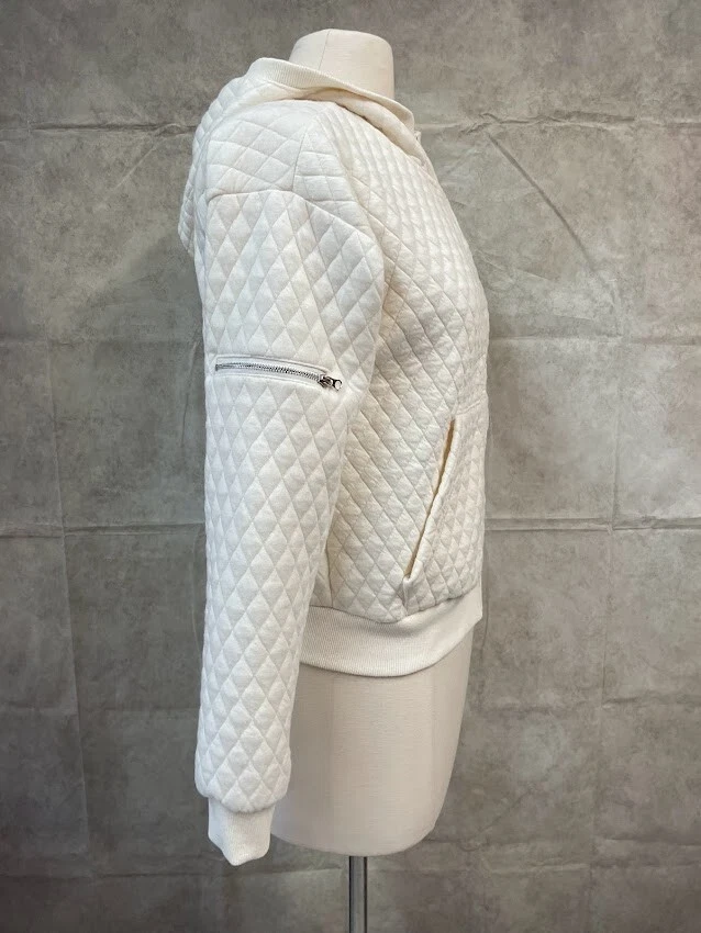 Kendall + Kylie Women's Quilted Jacket Hooded White Full Zip Size S - Image 4 of 4