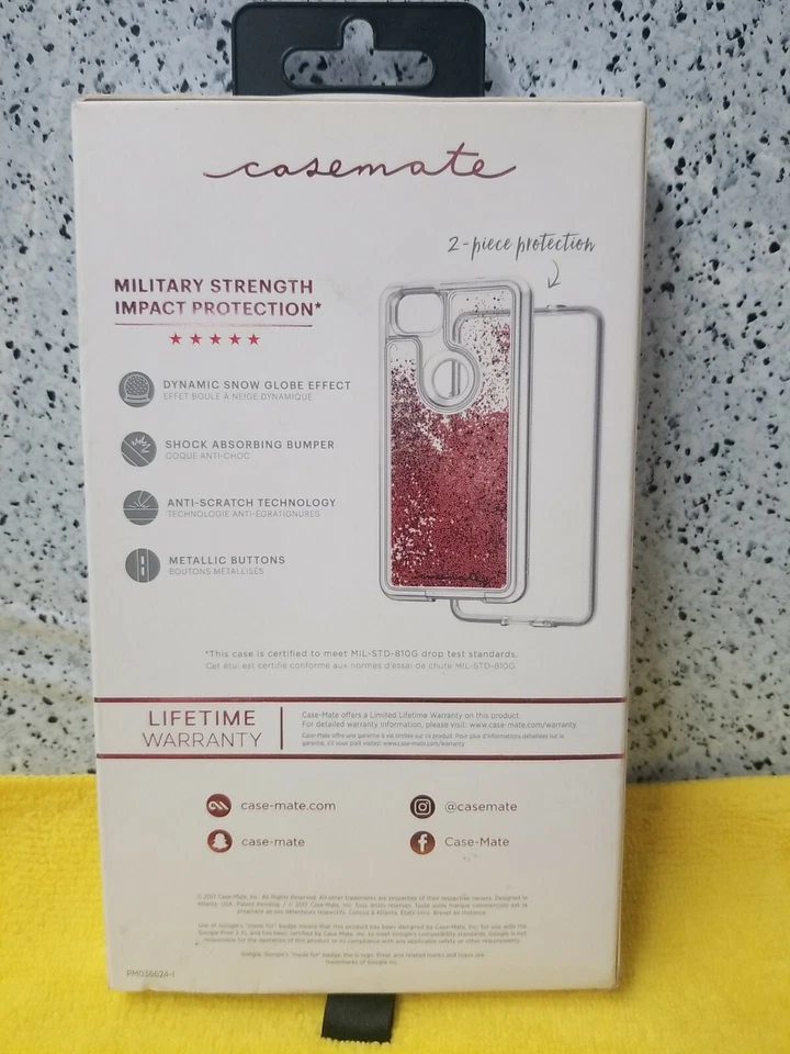 🌸 Чехол Case-Mate серии Waterfall для Google Pixel 2 XL прозрачный/розовый блестящий👌🆕️ - Изображение 2 из 2