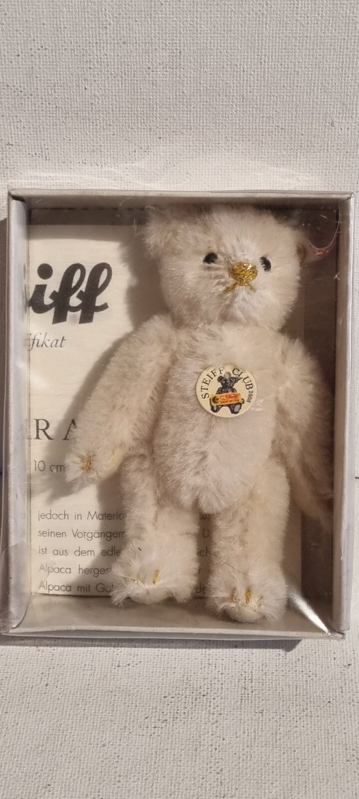Mini-Ours Steiff-Club 2008 Alpaga blanc articule 10cm avec boite