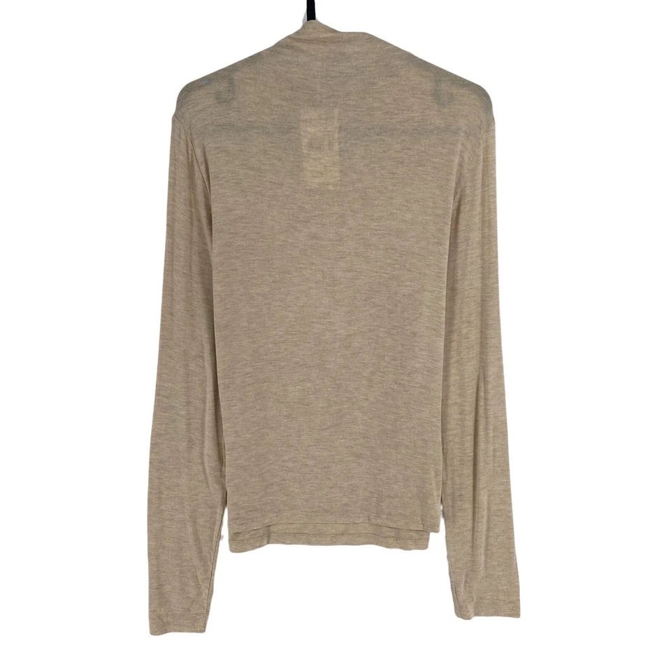 Mango MNG Women Beige High Neck Long Sleeves T Shirt Blouse Size XL - Image 3 of 4
