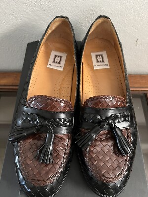 Magnanni Men Leather Woven Tassels Dress Slip On Loafers 