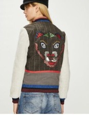 Desigual Wool Vintage Retro Cat Varsity Letterman Tiger Jacket Xs Embroidered