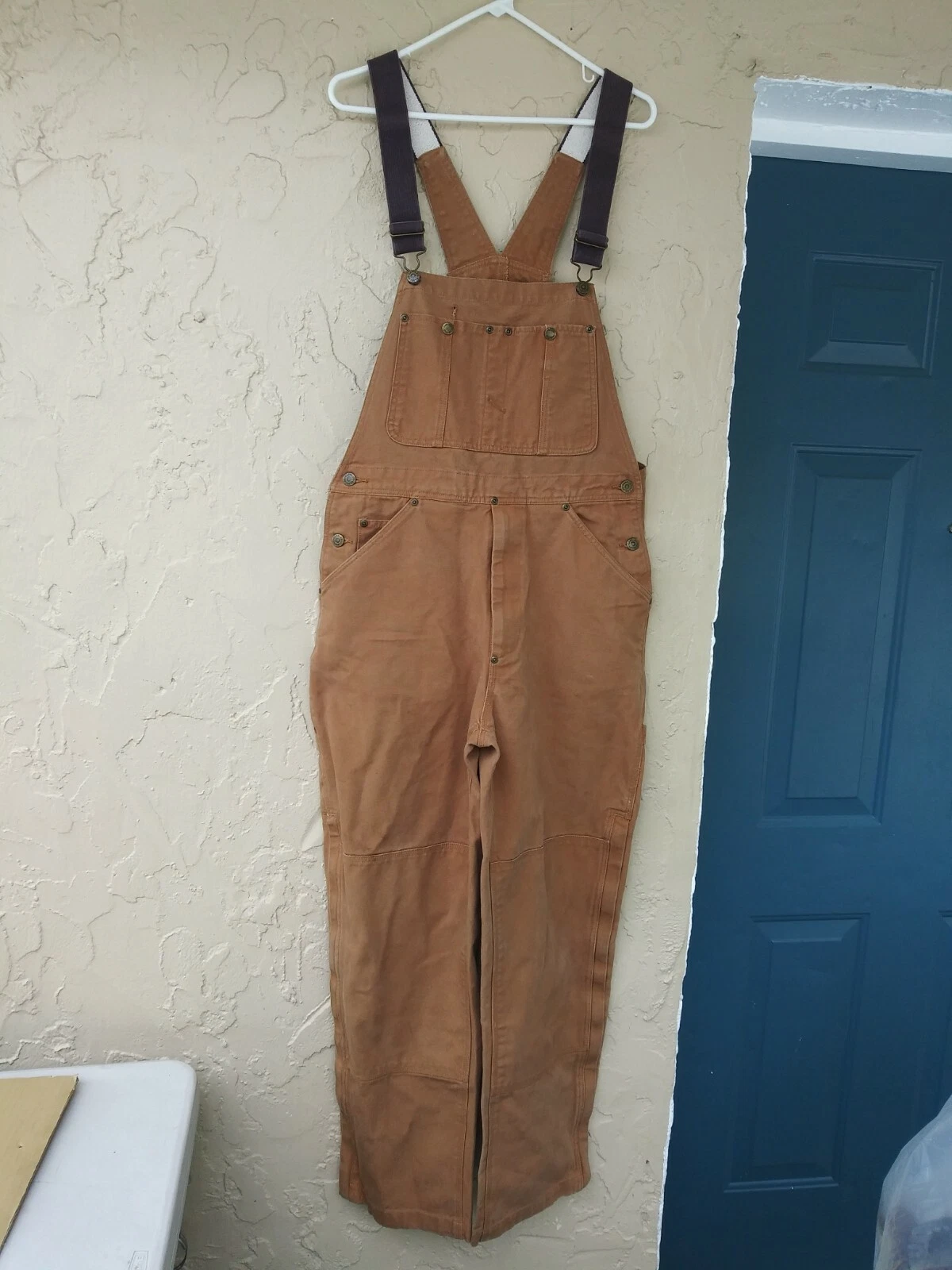 Cabela's Men's Bib Overalls Brown EUC Double Knee Canvas Medium regular