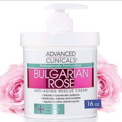 Advanced Clinicals Bulgarian Rose Body Cream 16 Ounce Anti Aging Moisturizer