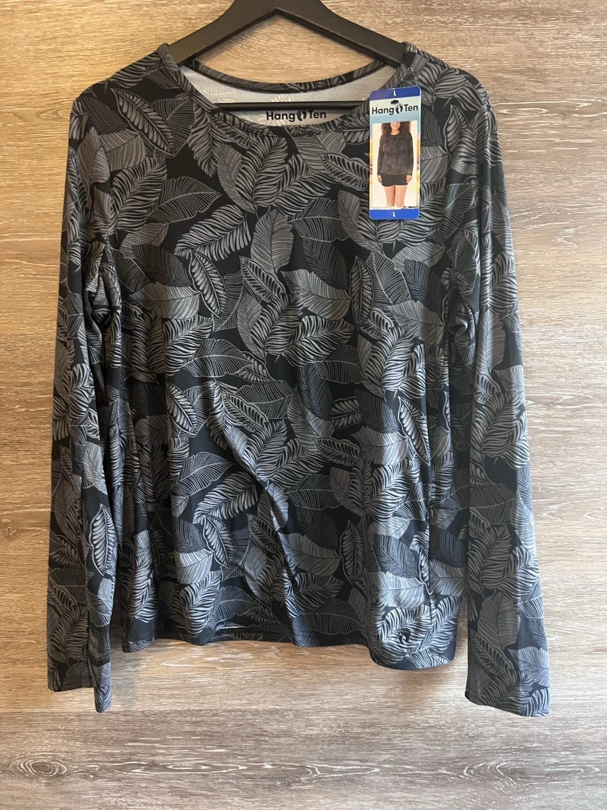 Hang Ten Women UV protection Long Sleeve Black Swimming Zip Pocket Size Large