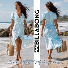 BNWT BILLABONG WOMEN’S BLUE RAY MIDI WRAP DRESS (MEDIUM/10) RRP $129.99