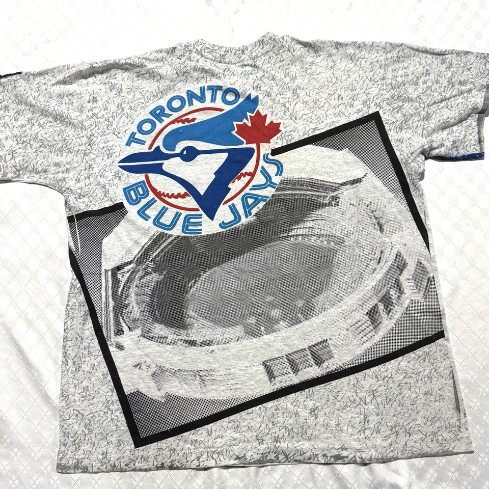 Vintage Toronto Blue Jays Starter T-shirt Size XL 1993 Gray All Over Print Mlb - Image 2 of 4
