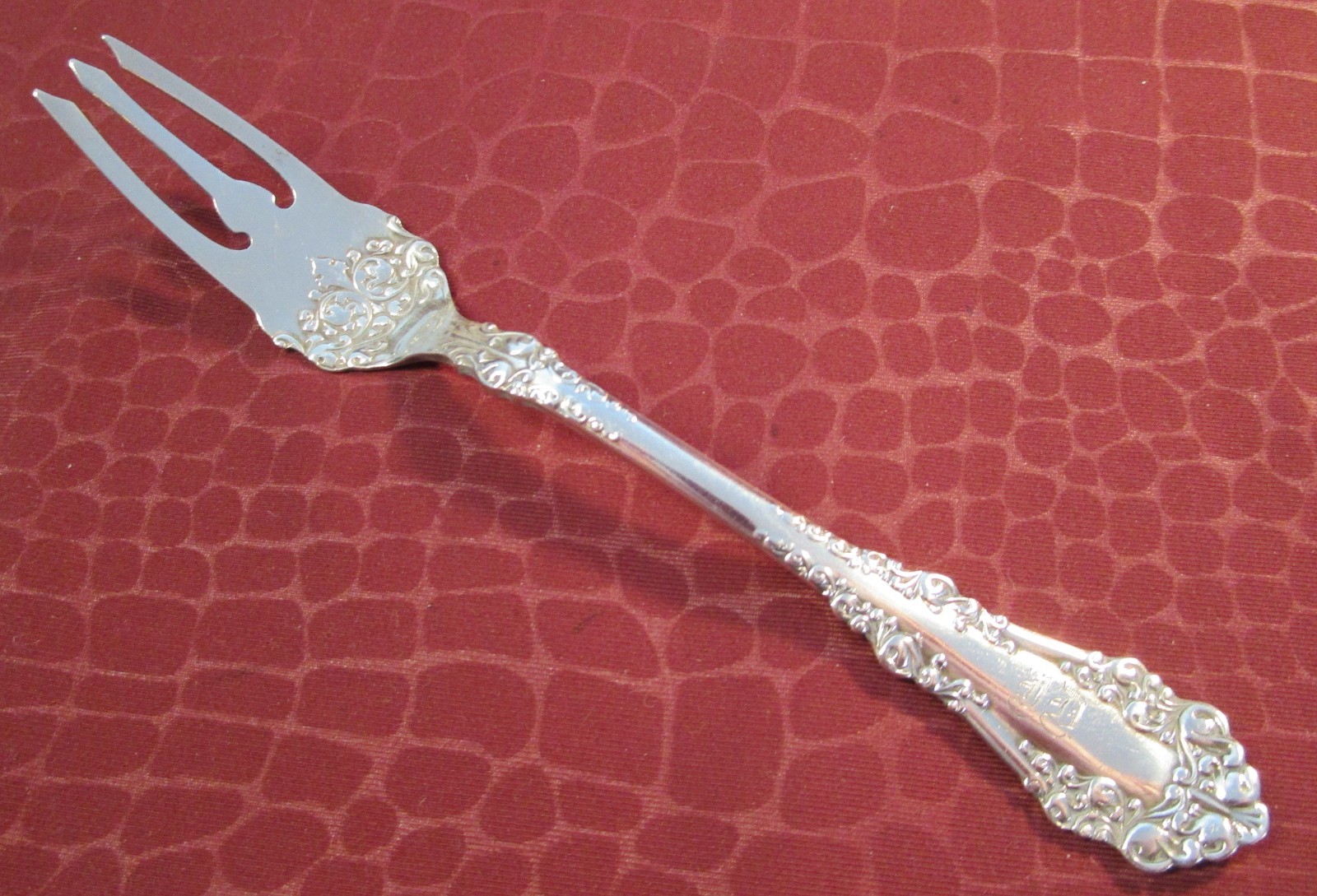 BERKSHIRE Oyster or Condiment Fork Antique Silverplate 1897 JD Monogram       bw