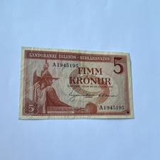 Landsbanki &Iacute;slands / Se&eth;labankinn Island 5 Kronur Banknote SN A1945195