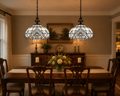 Tiffany Style Hanging Lighting White Stained Glass Baroque Style 75'H*16"W*16"D - Bild 4 von 9