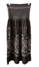 VTG J Gee Strapless Smocked Dress One Size Petite Black Floral Midi Boho