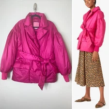 KATE SPADE COAT 8 GRAMERCY PARKA FESTIVE PINK PUFFER BELTED SNAP BUTTON CLOSURE 