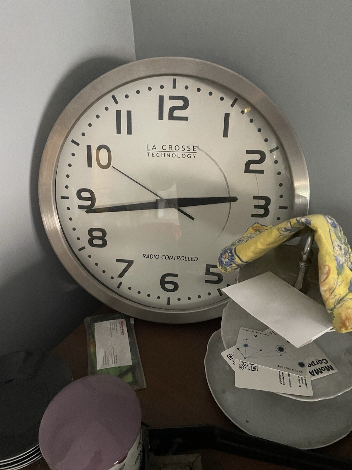 16 In. White Dial Brushed Silver Atomic Analog Wall Clock LA CROSSE