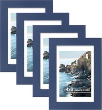 4x6 Picture Frame 4 Pack, Blue , Made of Real Glass and Wooden Frame