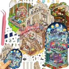 6 Sheets 3D Scene House Stickers – DIY Miniature Room Pirates, Astronomy, Zom...