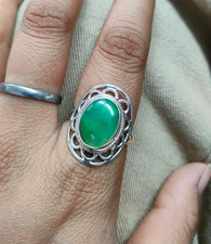 Natural Chrysoprase Gemstone Ring 925 Sterling Silver Vintage Style Jewelry Gift