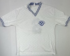 Vintage 80s 90s Knights Soccer Jersey #6 White Blue V-Neck Made USA Kimberly L