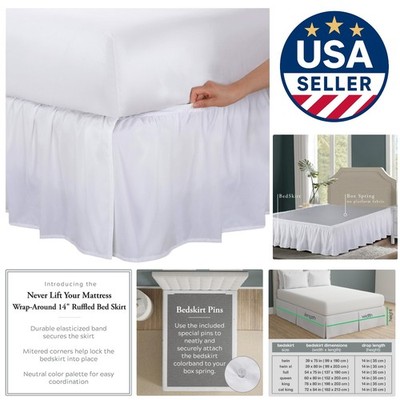 Stylish and Practical Full Bed Skirt - Never Lift Your Mattress, 14'' Drop, White