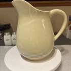 Vintage McCoy Pottery Stonecraft Pink Blue Stripe Water Milk Pitcher Jug HTF 9x7