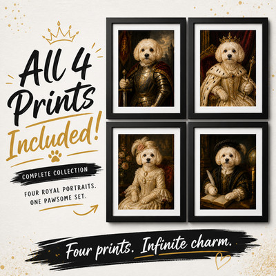We Add Your Pet! Custom Pet Portrait 4-Pack Renaissance Victorian Digital Art