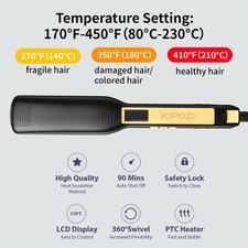 KIPOZI 1.75“ Hair Straightener Titanium Wide Plate Flat Iron Dual Voltage Black 9