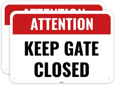 2PC Keep Gate Closed Sign, 10 x 7 Inches - Aluminum - Please Close Gate Dog Sign