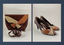 Roland Cartier Vintage 1980s Brown Taupe And Tan Shoe & Clutch Bag Set UK 3.5 