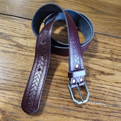 Echt Leder Belt Mens 36 Leather Germany Silver Buckle 1'' Wide Herringbone 