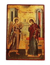 Greek Orthodox wooden icon of the Annunciation of the Mother of God 19x13