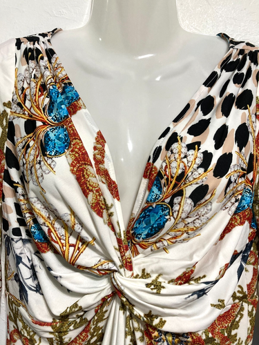 Boston Proper Spotted Sea Knot Top 3/4 Sleeves White Surplice Liquid Knit Size M - Picture 5 of 11