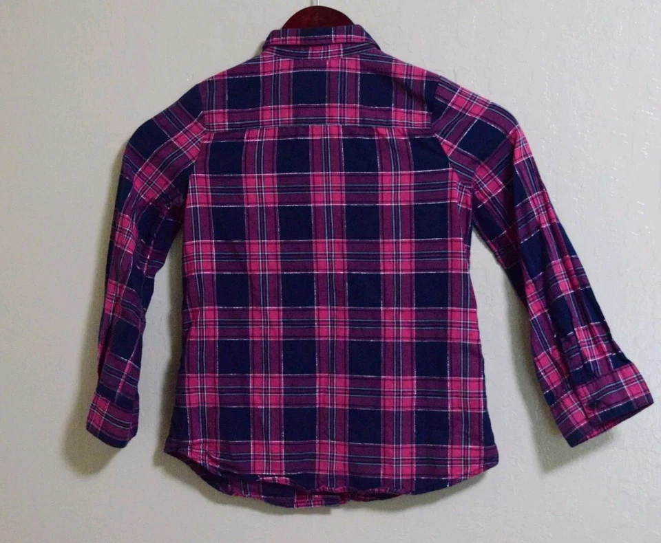 Camisa xadrez azul roxa feminina Faded Glory: tamanho pequeno: manga longa: - Imagem 2 de 4